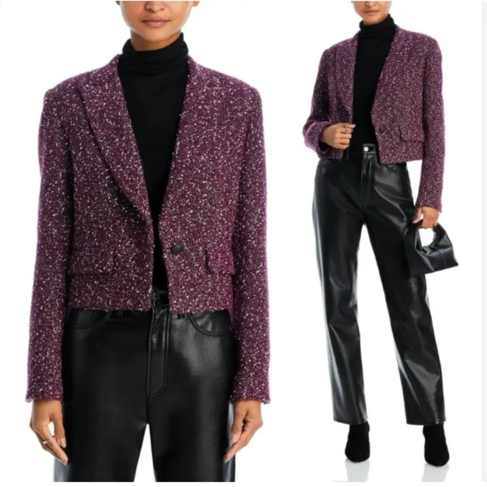 NWT rag & bone Valerie Wool Tweed Blazer Burgundy - Picture 2 of 9